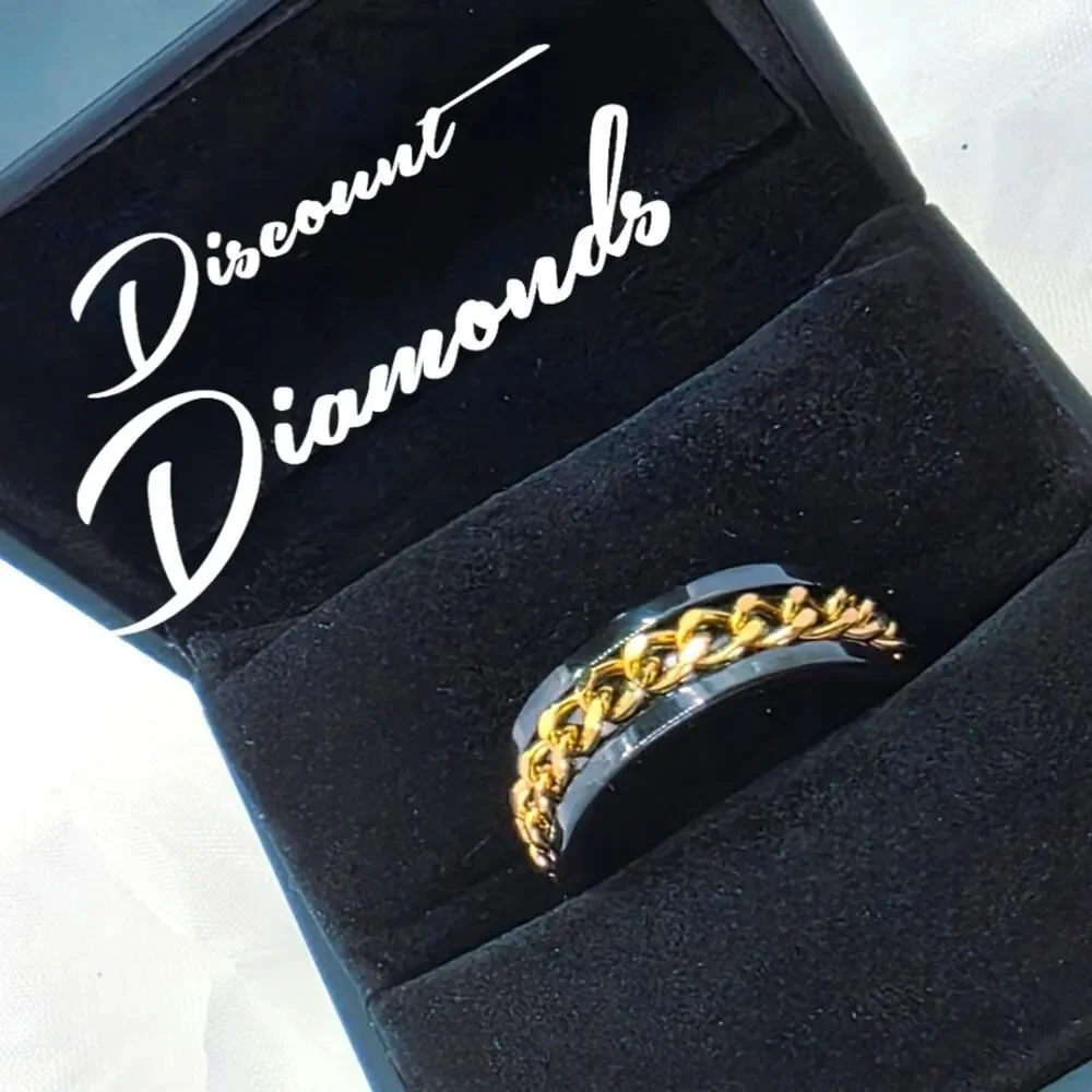 Men's SPINNER Titanium Gloss Black Ring - Gold Center